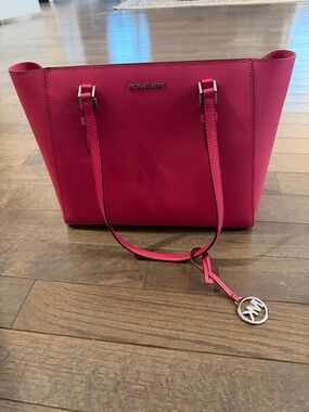 Michael Kors Hot Pink Saffiano Leather Tote with MK Charm, NWOT